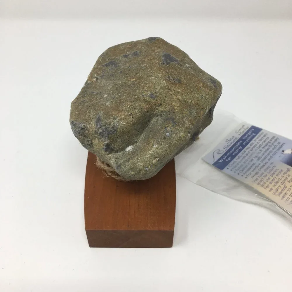 Sea Stones Coast Hook Natural Stone Coat Towel Hook on Cherry Wood Backplate